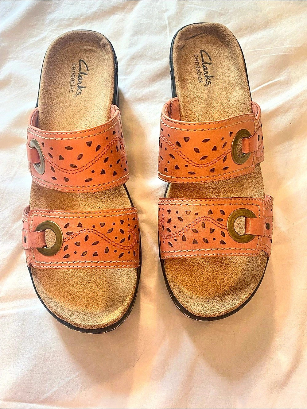 Clarks 65749 Leather Cutout Sandals Brown US 8.5